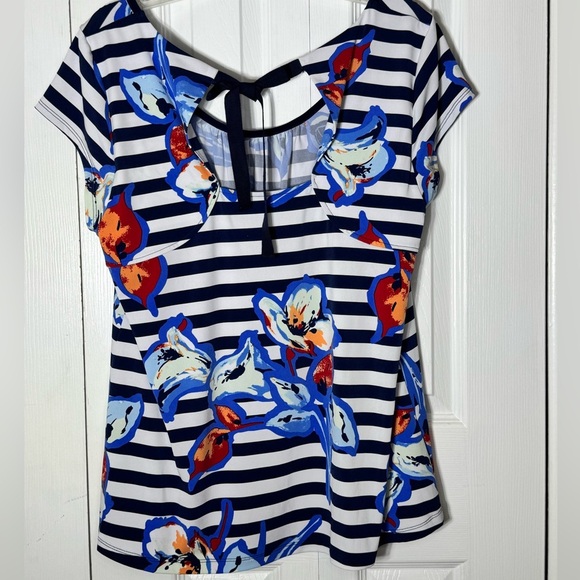 Cynthia Rowley Blue and White Tie Back Blouse - Picture 2 of 4